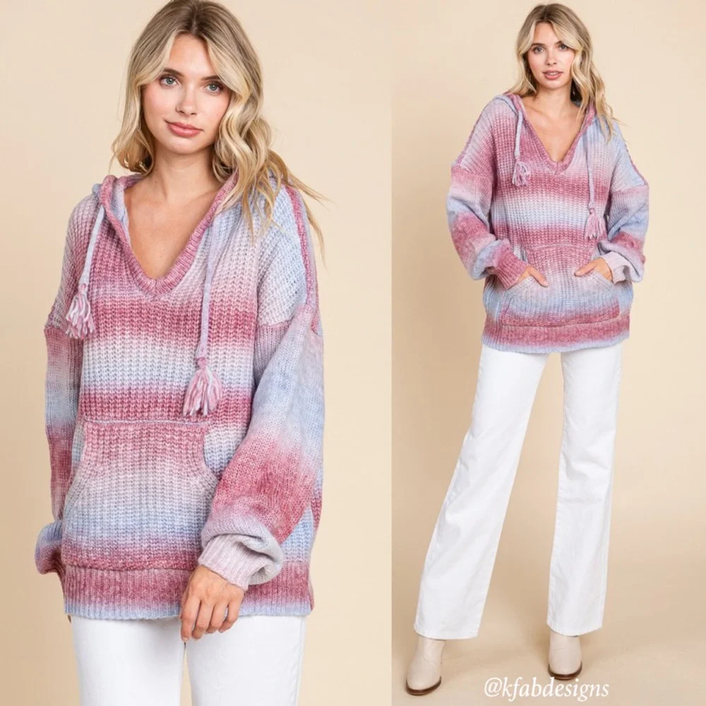 LAST 2! Ombré Puff Sleeve Cozy Oversized Hoodie Sweater! - Picture 4 of 8